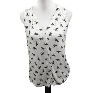 Max Jeans Horse Print V-Slit Knit Tank Top Size Small